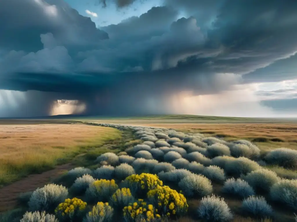 Imagen impactante de estepas con un cielo amenazante, evocando el impacto del cambio climático