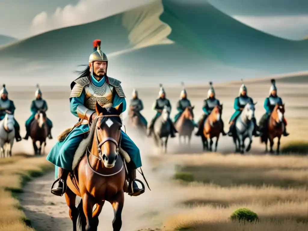 La importancia de los caballos en las guerras de las tribus nómadas lideradas por Genghis Khan, reflejada en una detallada imagen en 8k