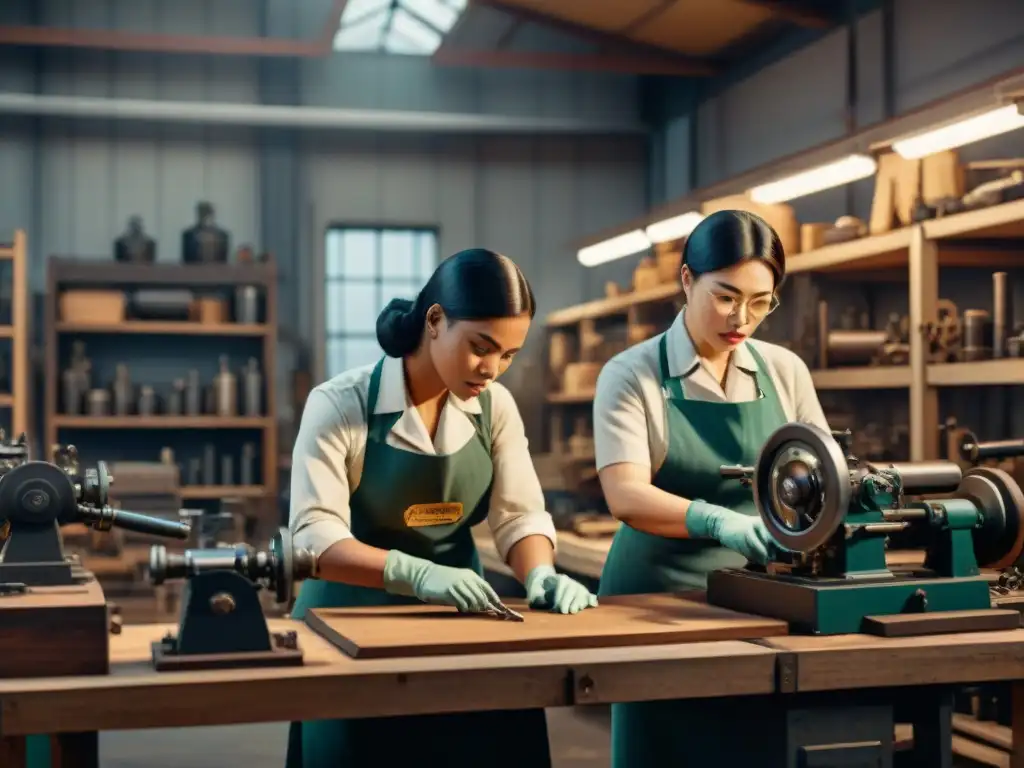 La importancia de las mujeres en la fabricación de armas, representada en una ilustración vintage detallada