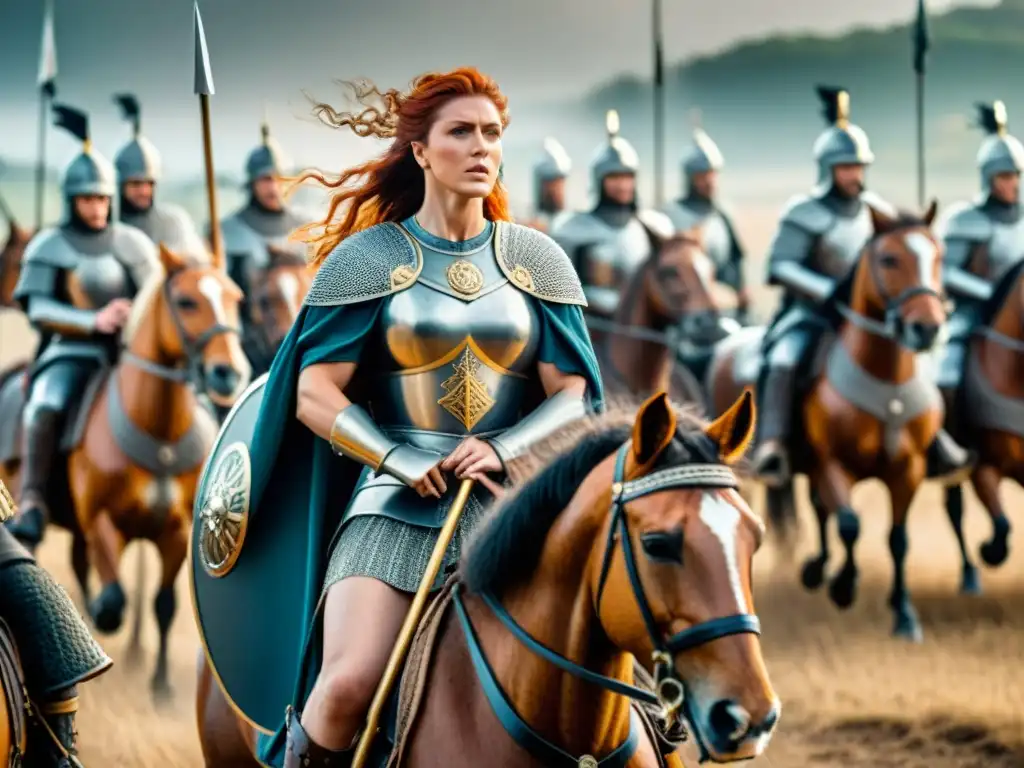 Reina Boudica: Batalla legendaria contra Roma Impresionante ilustración de la Reina guerrera Boudica liderando su ejército en batalla contra el Imperio Romano