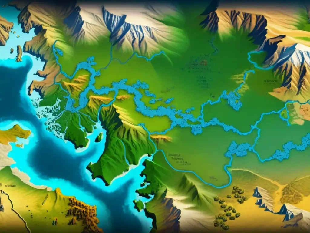 Influencia de condiciones geográficas en estrategias militares a lo largo de la historia en un detallado mapa vintage