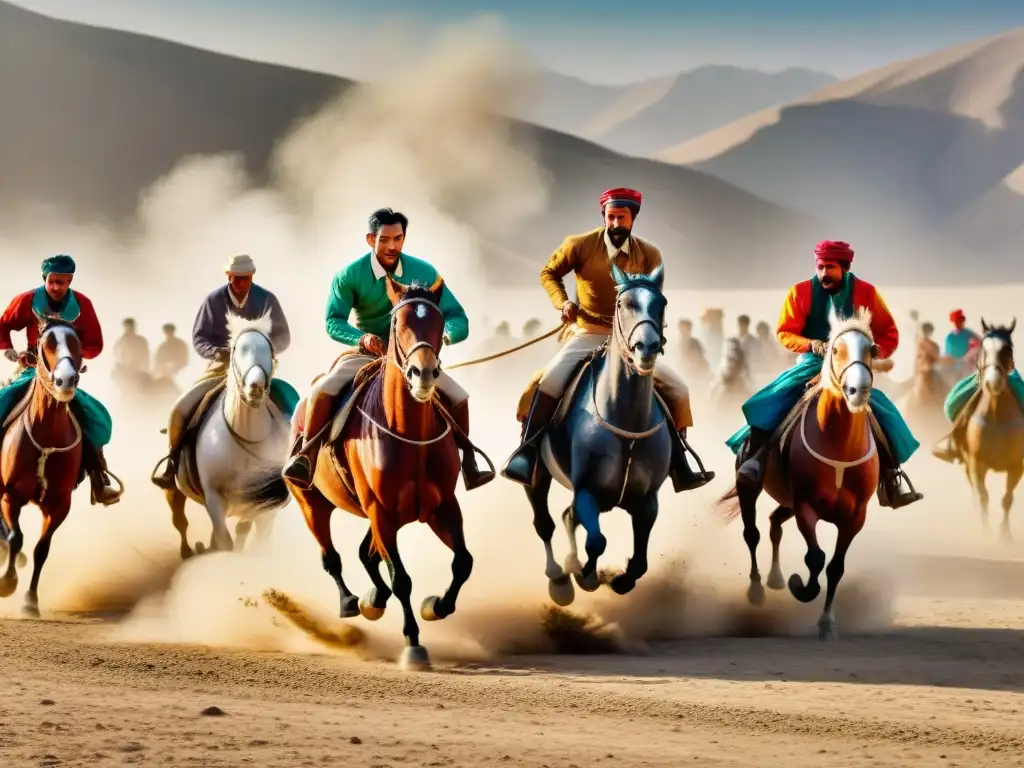 Juegos tradicionales de tribus nómadas: Competencia feroz en el desierto con caballeros a caballo persiguiendo una cabra