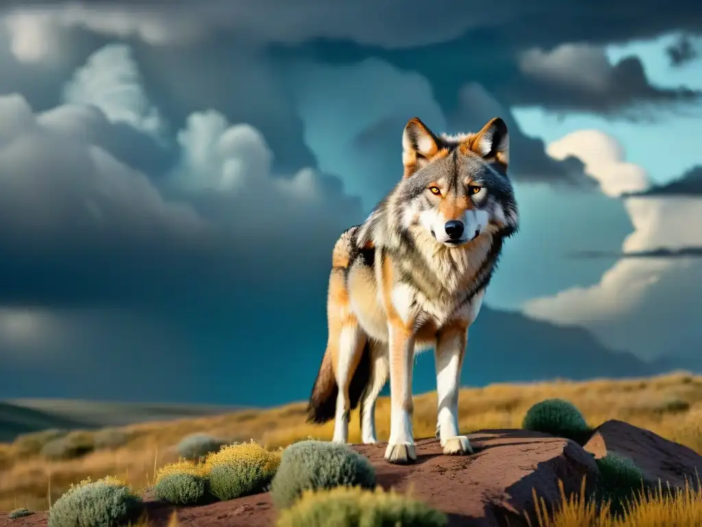 Un lobo majestuoso en las estepas, destacando su importancia ecológica