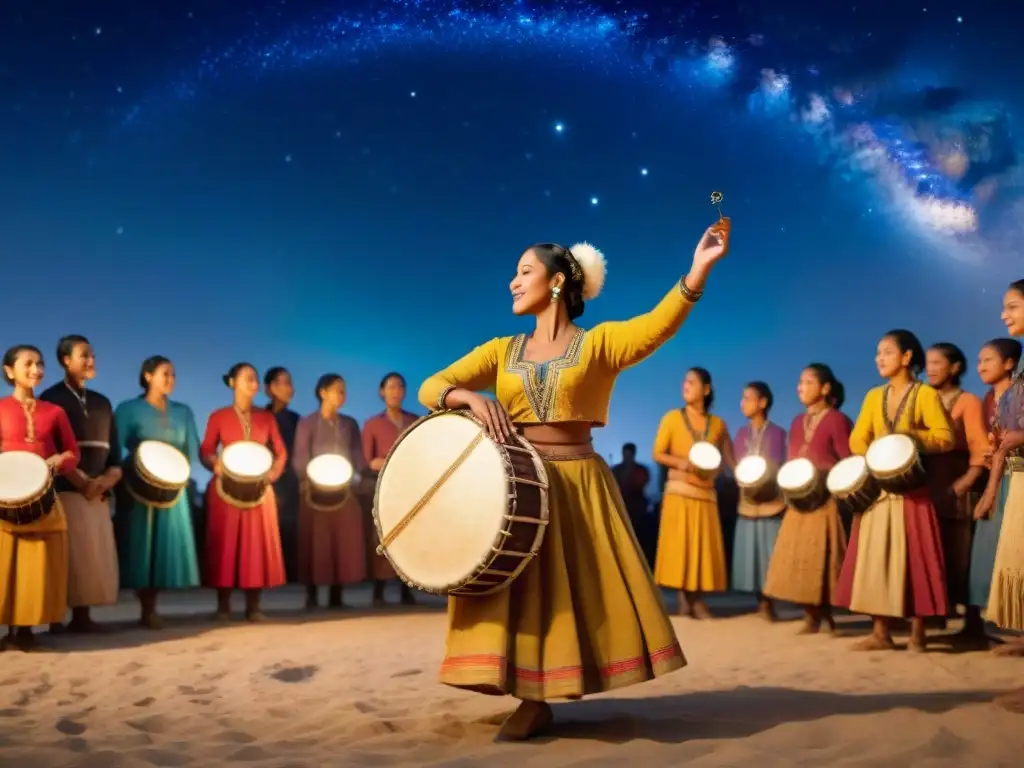 Maestro de música y danza nómada enseña bajo un cielo estrellado a estudiantes ansiosos