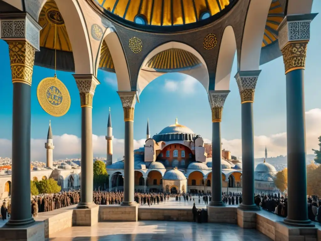 La majestuosidad de Hagia Sophia en Constantinopla con guerreros turcomanos