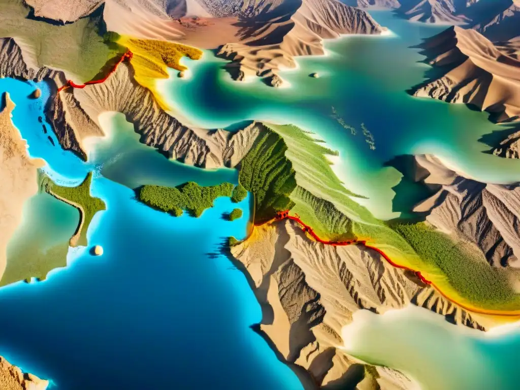 Mapa vintage de la Ruta de la Seda: historia y comercio en tonos terrosos Mapa antiguo detallado de la legendaria Ruta de la Seda, destacando ciudades clave y caravanas de camellos, evocando la justicia nómada