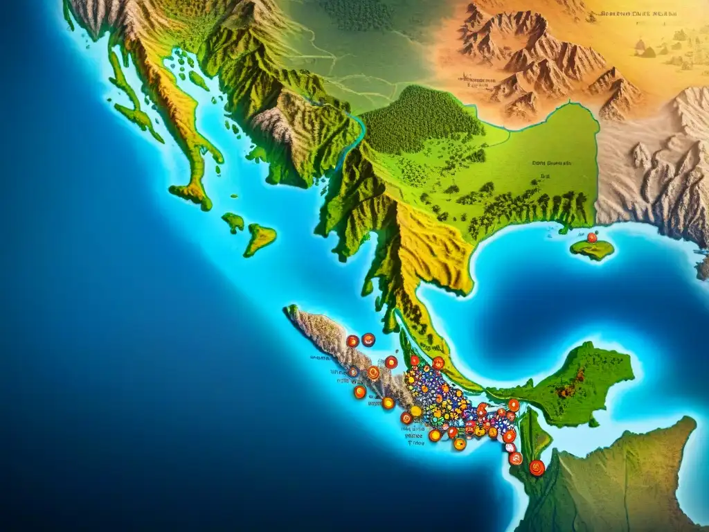 Mapa antiguo detallado de rutas comerciales de tribus nómadas, intercambiando bienes y conectando comunidades