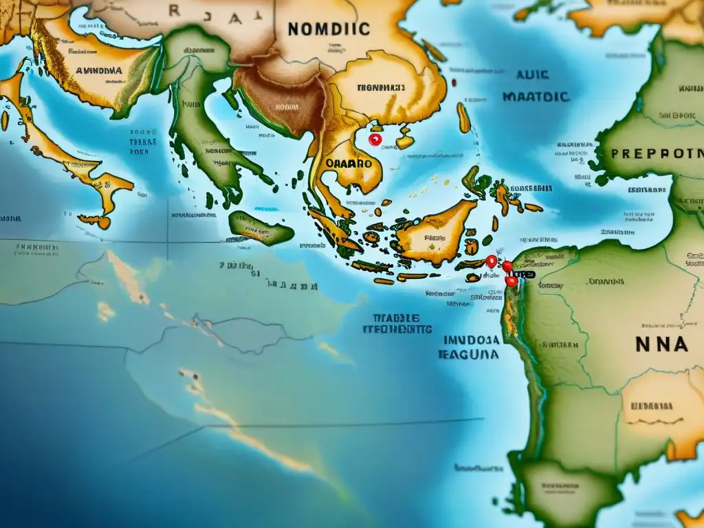 Mapa antiguo detallado con rutas nómadas, símbolos tribales e influencia nómada geopolítica presente