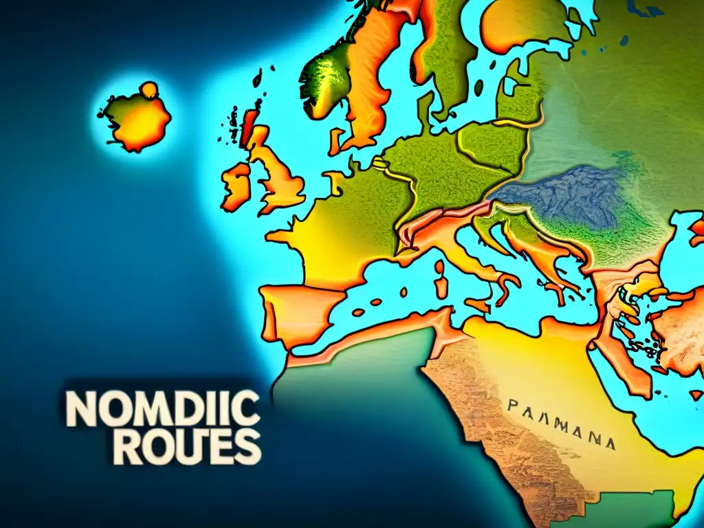 Mapa antiguo detallado en 8k de rutas de migración nómada, revelando misterios por resolver