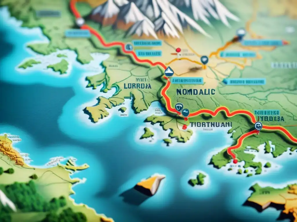 Mapa antiguo detallado de rutas de tribus nómadas, influencia histórica en cartografía