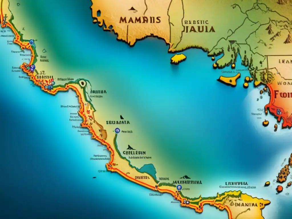 Mapa antiguo detallando rutas nómadas y culturas tribales