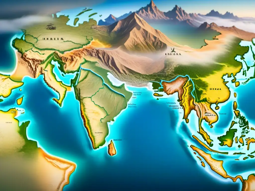 Mapa detallado de la antigua Ruta de la Seda, destacando ciudades, paisajes y Estrategias de comercio nómada Ruta Seda