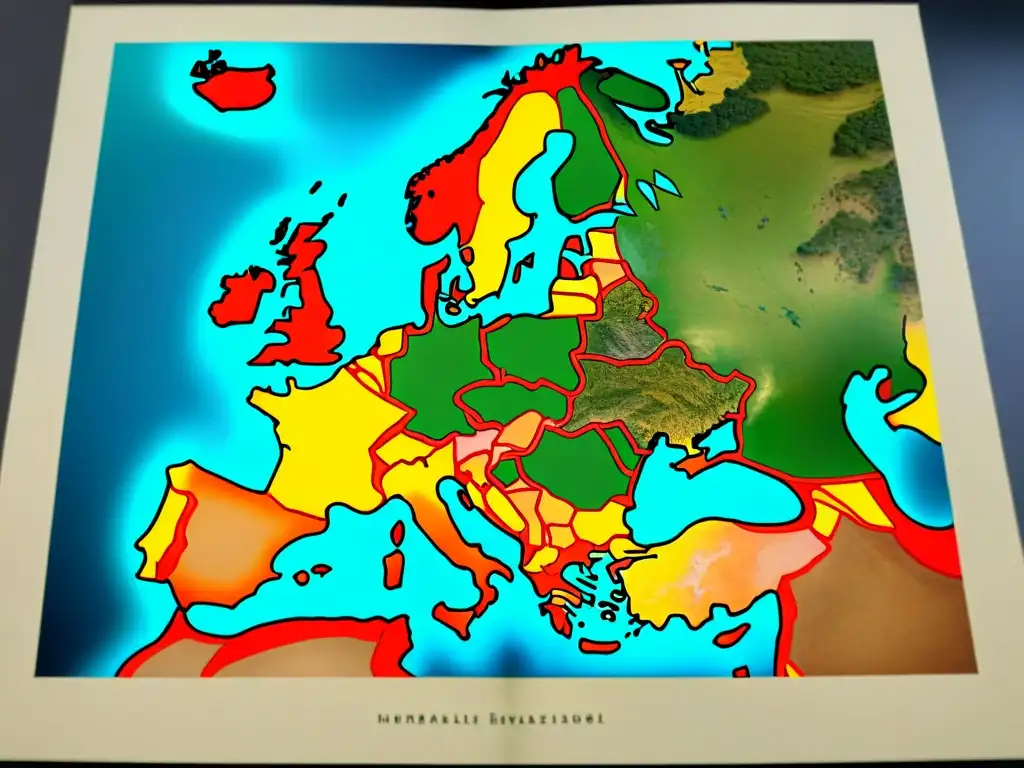 Mapa detallado de Europa durante las invasiones hunas, mostrando la conquista de los hunos y paisajes de la época