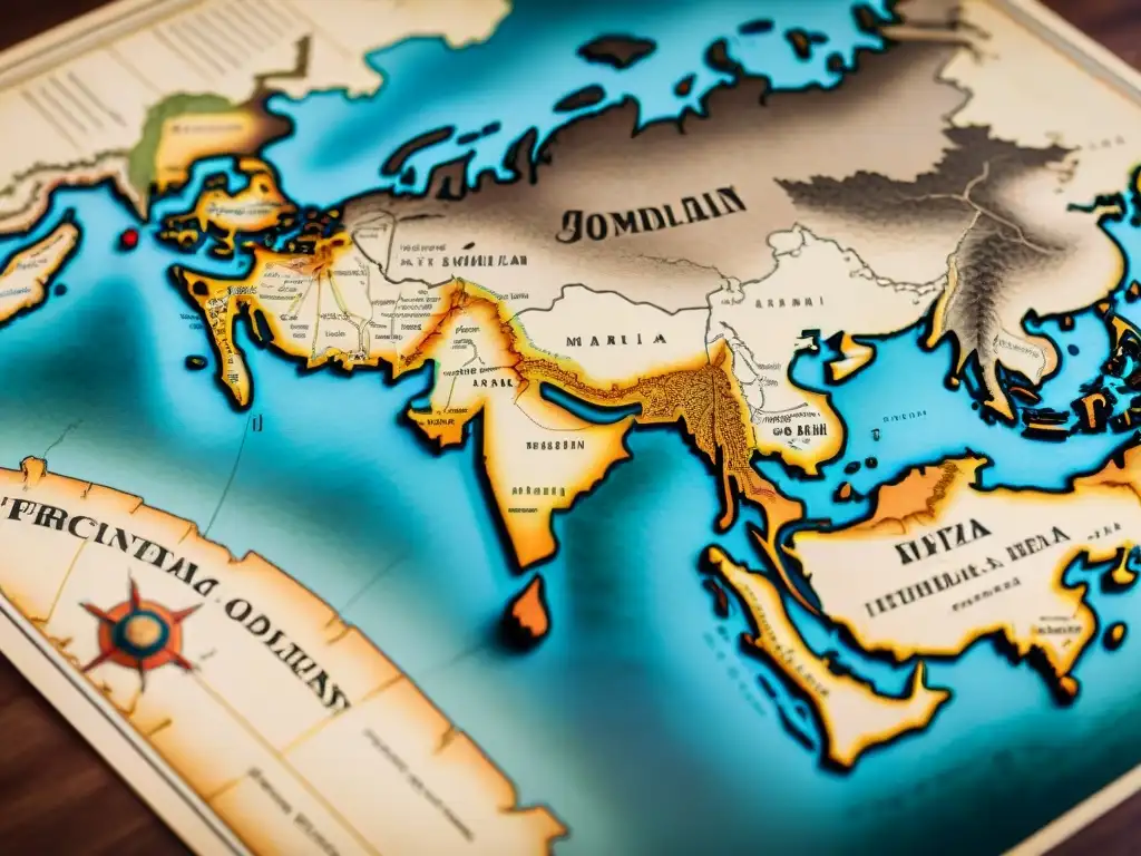 Mapa detallado del legado de Tamirlán conquistador nómada, con fronteras intrincadas y ciudades clave en tonos tierra y pergamino envejecido