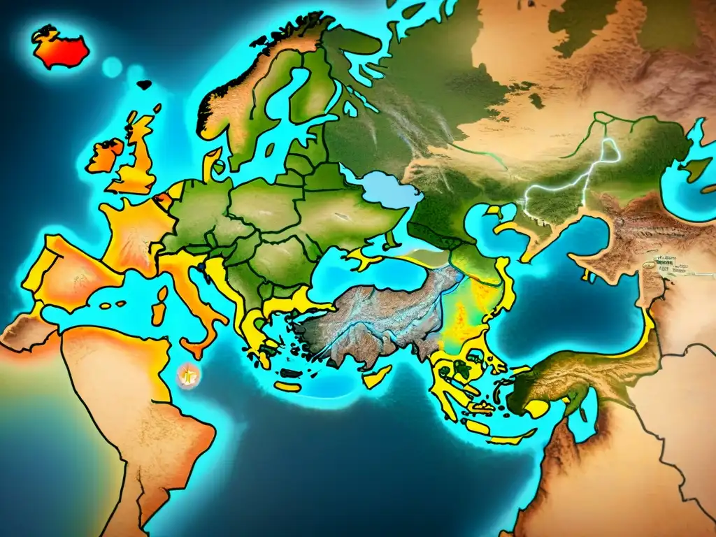 Mapa detallado de migraciones de tribus nómadas, ilustrando rutas, asentamientos y paisajes diversos