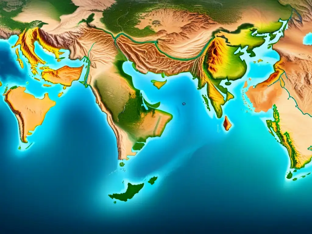 Mapa detallado de rutas comercio nómada con productos antiguos en desiertos, montañas y valles