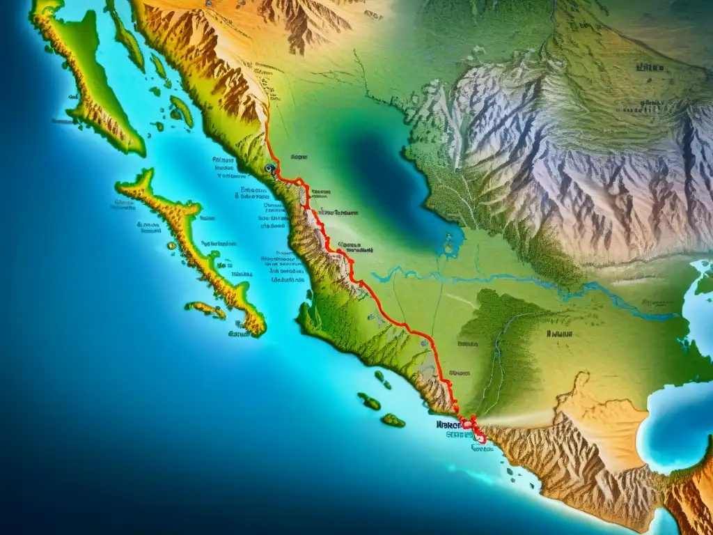 Mapa detallado representando rutas de migración de tribus nómadas a lo largo de la historia, con elementos culturales específicos