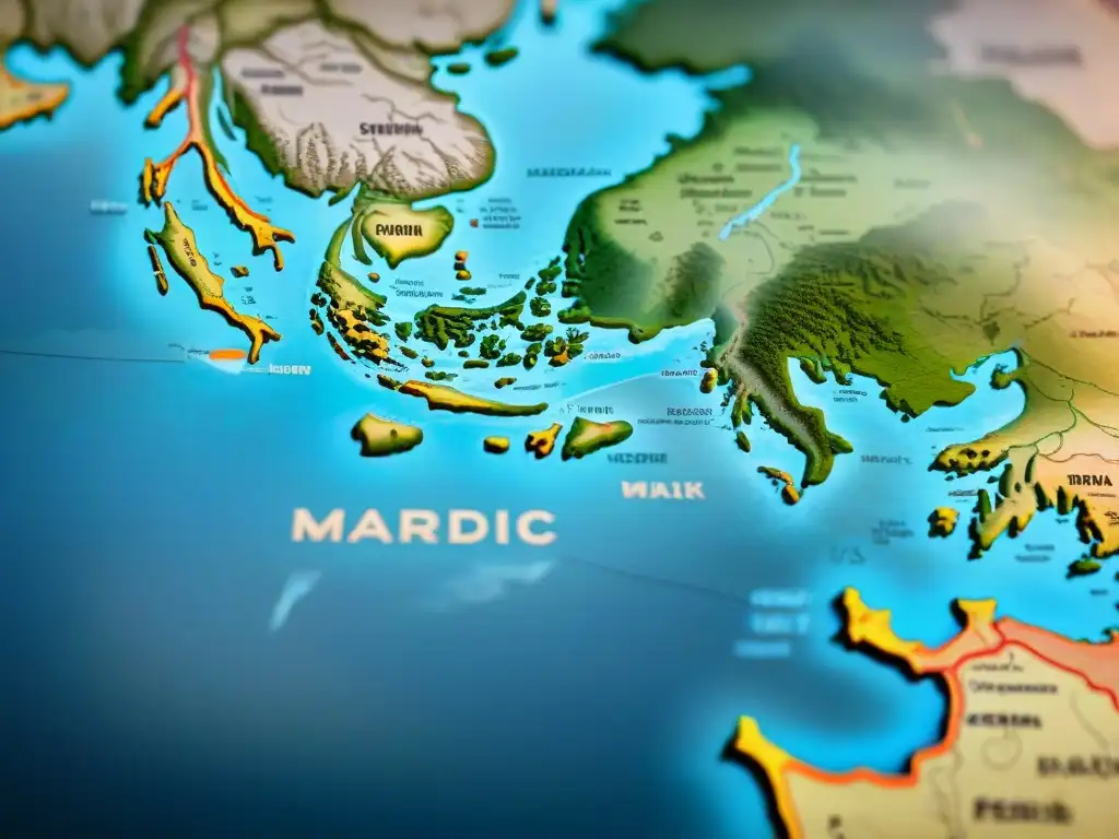 Mapa detallado de rutas de migración de tribus nómadas, con marcas culturales y sitios históricos, evocando misterio y sabiduría antigua