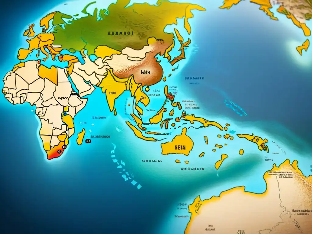 Mapa detallado de rutas de migración de tribus nómadas, evocando mitos y leyendas en un viaje ancestral