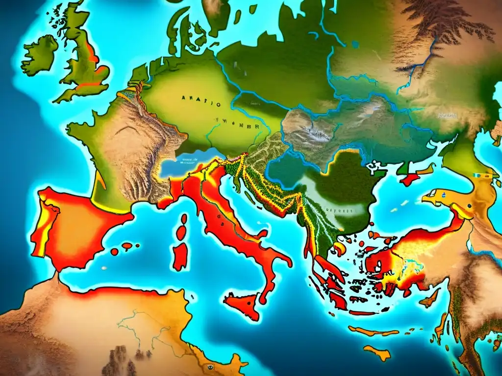 Mapa detallado de las rutas de migración de tribus nómadas en Europa y Asia, destacando invasiones nómadas en la historia