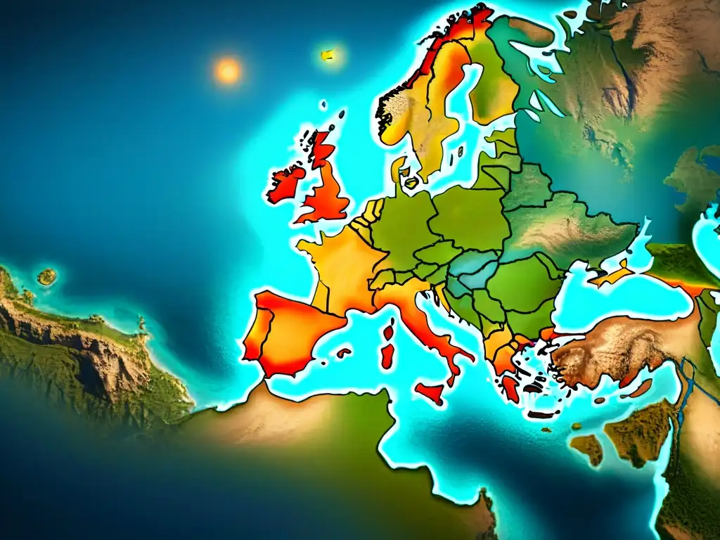 Mapa detallado de rutas nómadas antiguas con influencia geopolítica presente, tonos terrosos y marcas intrincadas