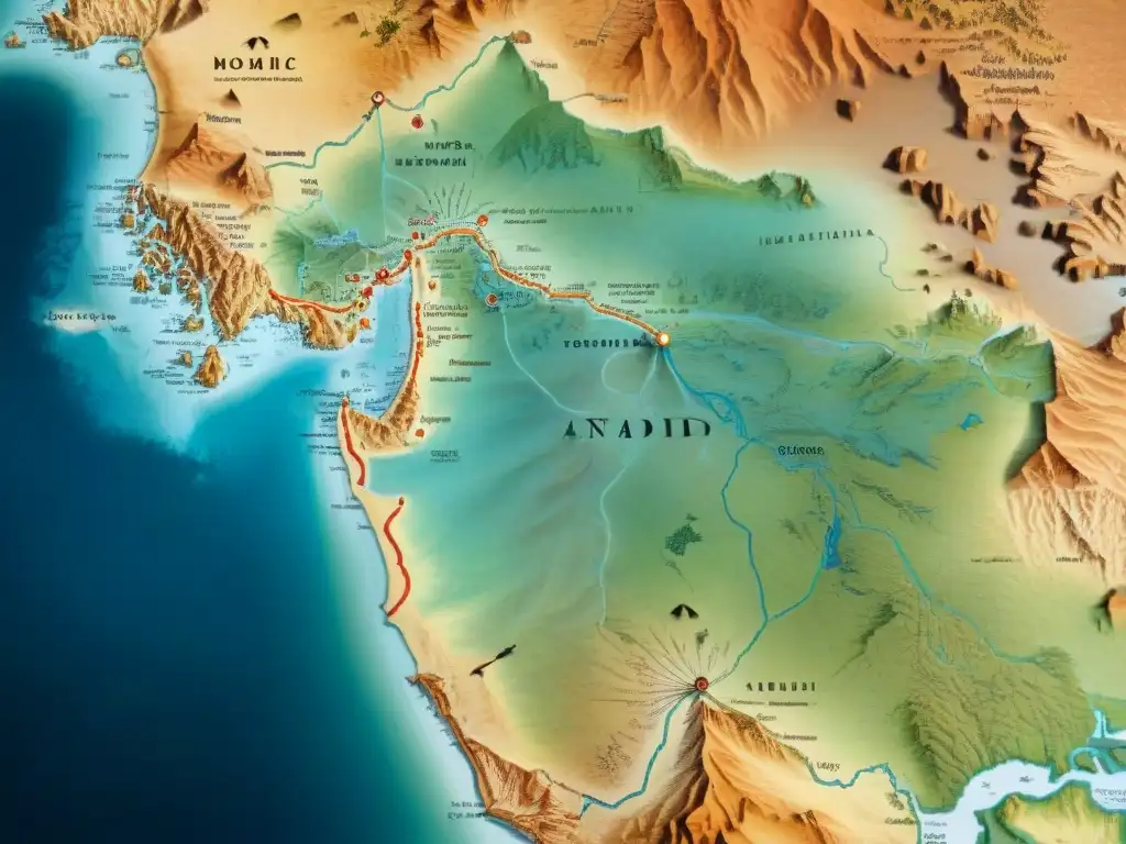 Mapa detallado de tribus nómadas en tonos terrosos desgastado por el tiempo, reflejando la historia y legado de culturas