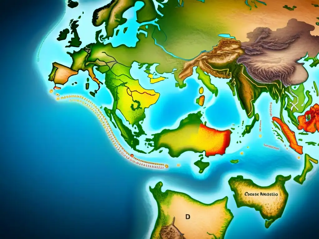 Mapa detallado de tribus nómadas, mostrando rutas migratorias antiguas y símbolos culturales