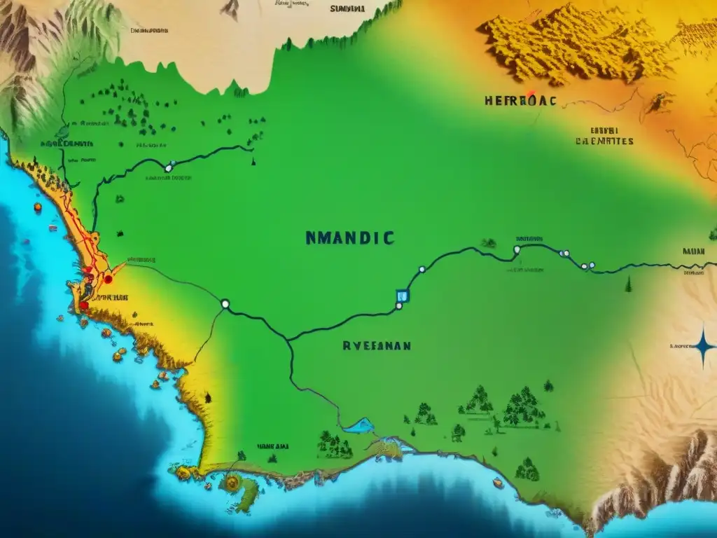 Mapa detallado de tribus nómadas con viviendas innovadoras en rutas migratorias