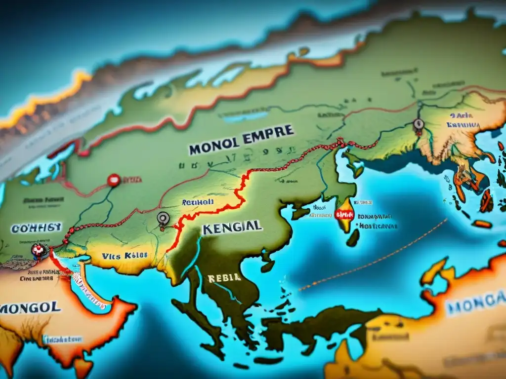 Mapa detallado del vasto Imperio Mongol bajo Genghis Khan