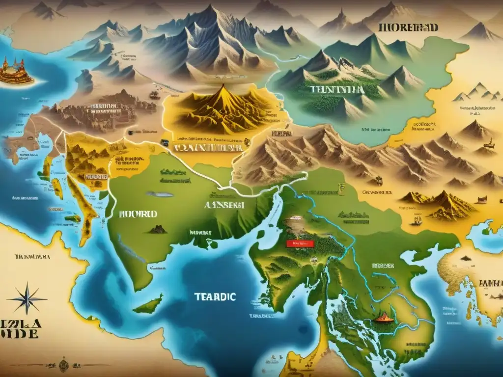 Mapa detallado vintage de la influencia nómada en gobernanza contemporánea por la Horda de Oro