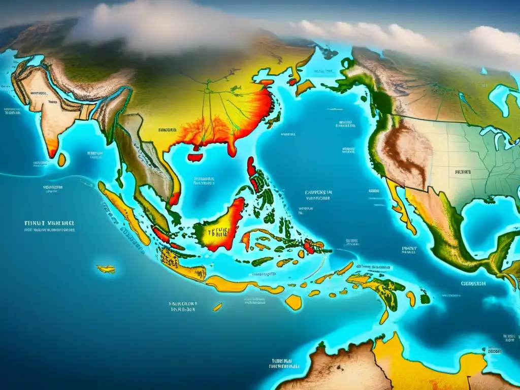 Mapa detallado vintage de rutas migratorias de tribus nómadas antiguas en variados continentes, con ilustraciones coloridas y símbolos