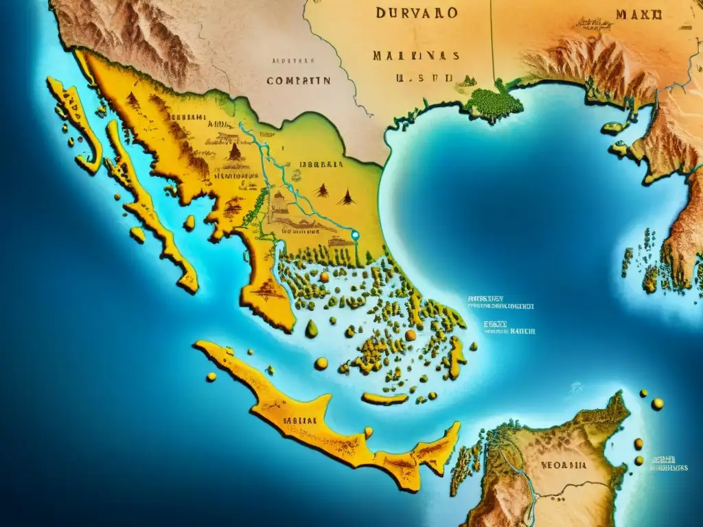 Mapa detallado vintage mostrando rutas de migración de tribus nómadas, con símbolos representativos de diversas culturas