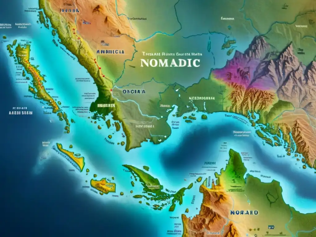 Mapa detallado y vintage de territorios controlados por tribus nómadas