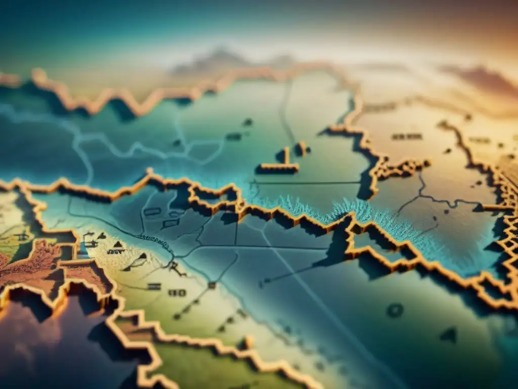 Mapa vintage con bases matemáticas, rutas nómadas y geometría en tonos terrosos desgastados