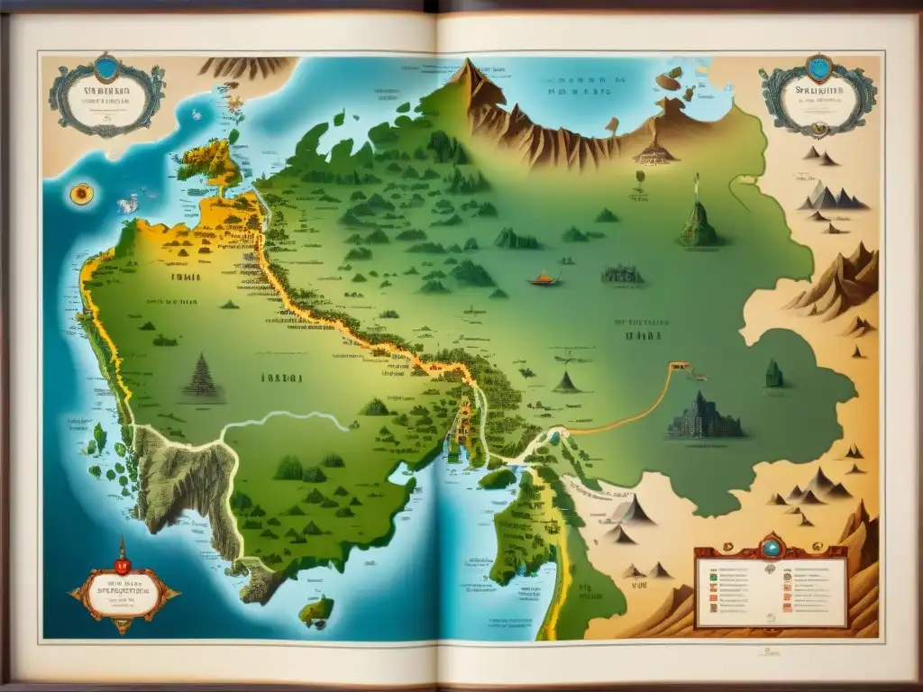 Mapa vintage detallado de los dialectos tribus nómadas estepas, con caligrafía y símbolos tradicionales