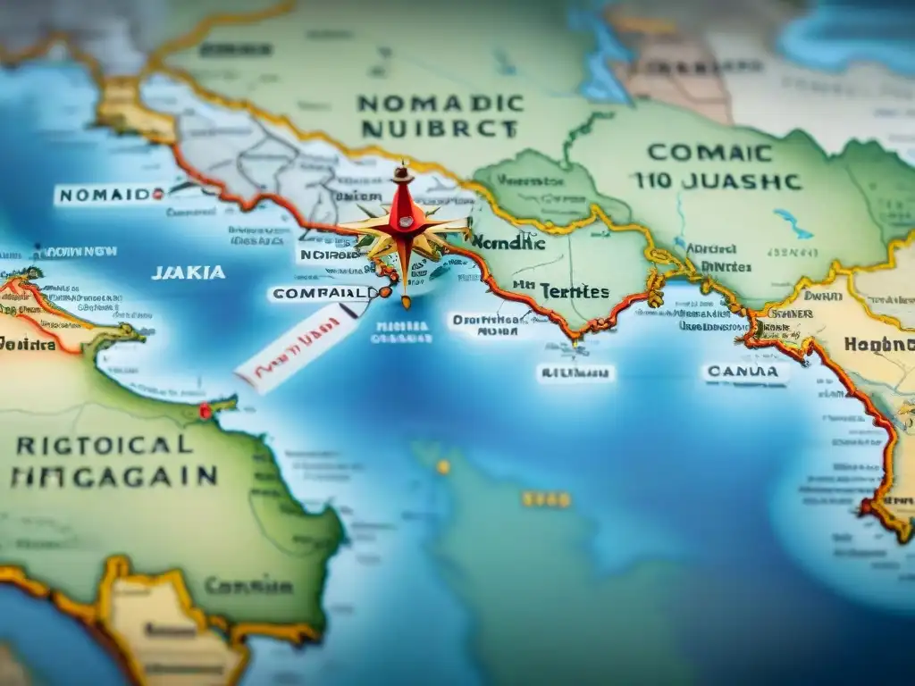 Mapa detallado de la expansión de tribus nómadas en territorios antiguos Mapa vintage detallado de la expansión de tribus nómadas en territorios antiguos, evocando un legado de territorios anexados nómadas