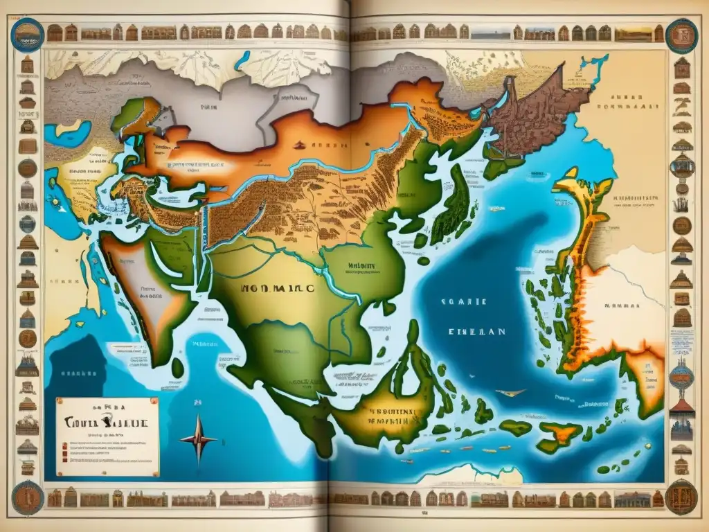 Mapa vintage detallado del Imperio Persa con tribus nómadas en la historia