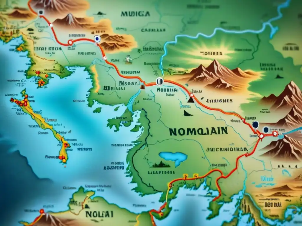 Mapa vintage detallado de los orígenes tribus nómadas mongolas en la estepa