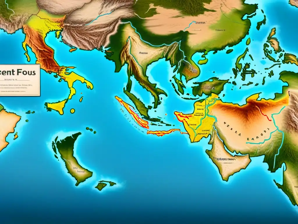 Mapa vintage detallado de la Ruta de la Seda, cultura nómada en caravanas por desiertos y mercados bulliciosos