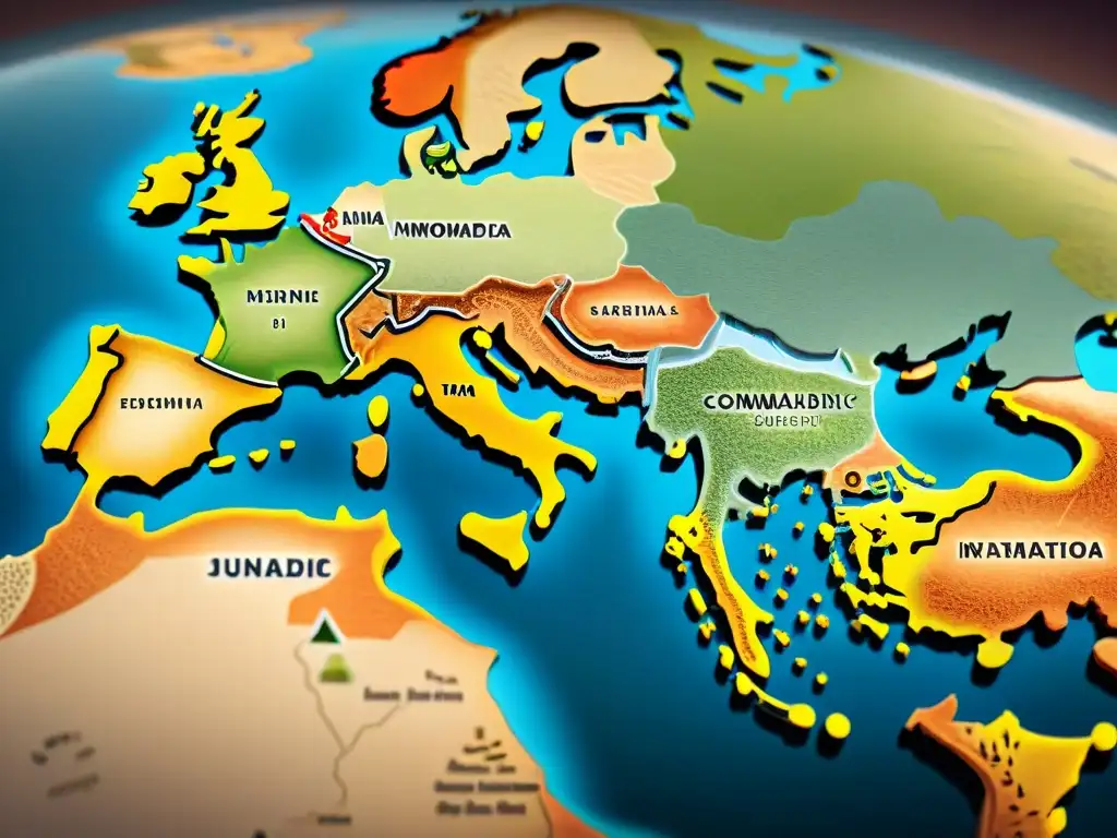 Mapa vintage detallado de rutas comerciales de dinastías nómadas, destacando la interconexión económica