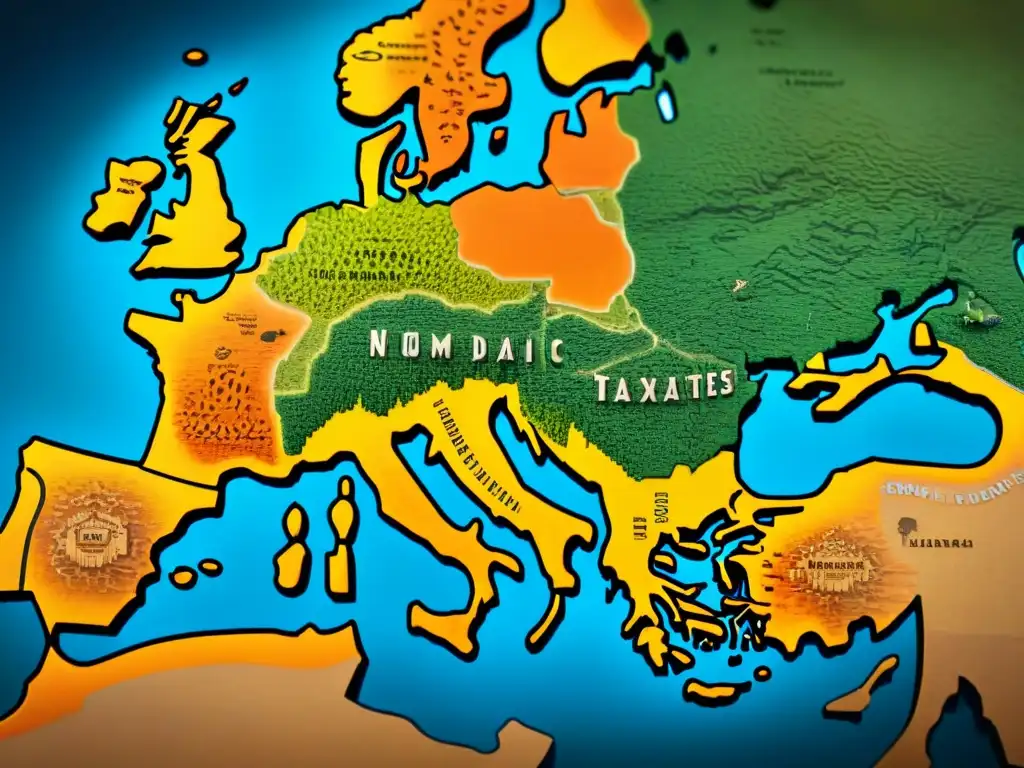 Mapa vintage detallado de rutas migratorias de dinastías nómadas, fomentando intercambio cultural global