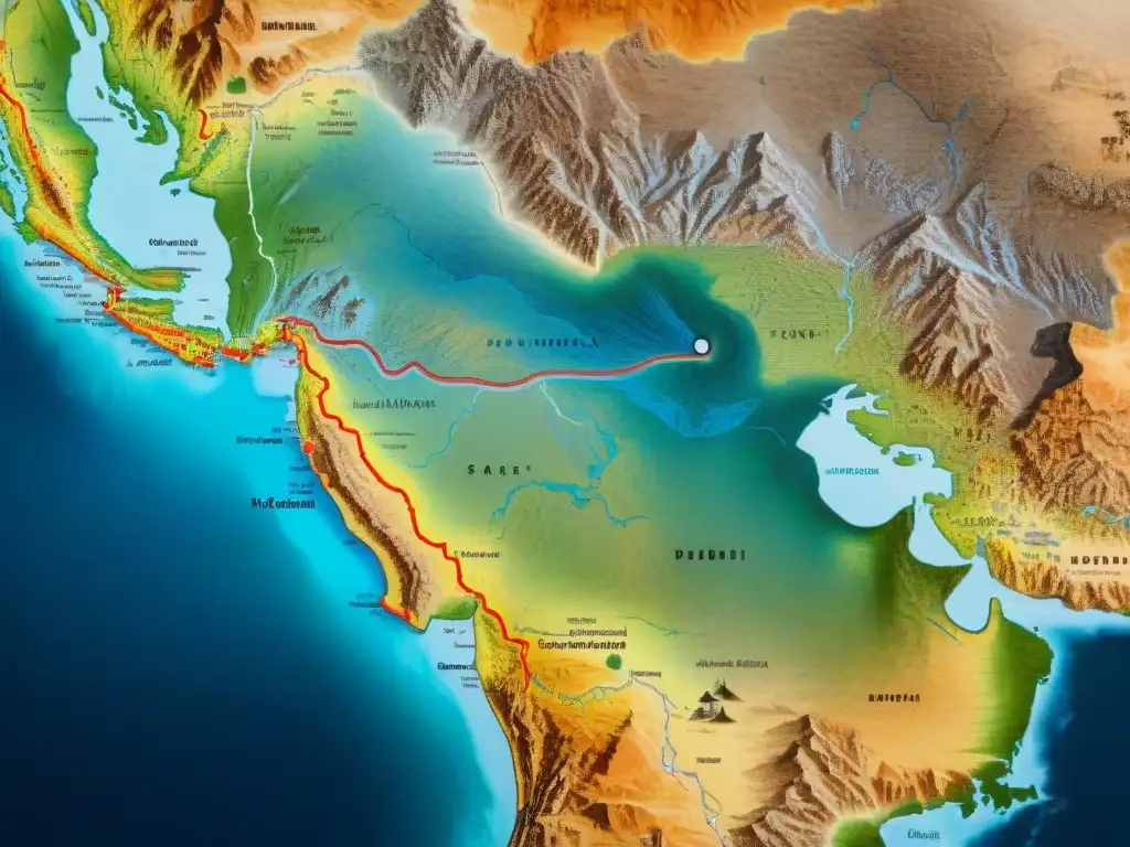 Mapa vintage detallado de rutas migratorias de tribus nómadas, evocando el Nacionalismo en tribus nómadas