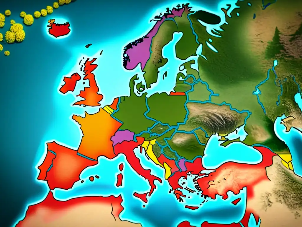 Mapa vintage detallado de Europa con rutas migratorias y el legado de Herencias del viento decisiones administrativas