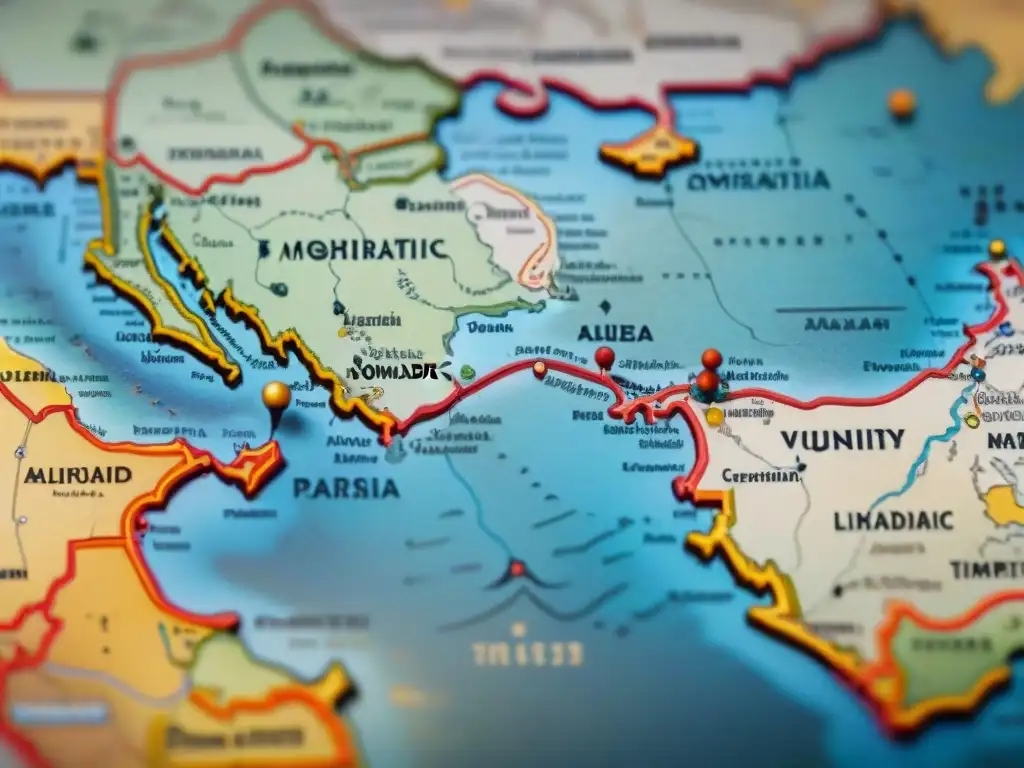 Mapa vintage de rutas nómadas: legado lingüístico y cultural Mapa vintage detallado de rutas migratorias de tribus nómadas, mostrando la preservación diversidad lingüística tribus nómadas