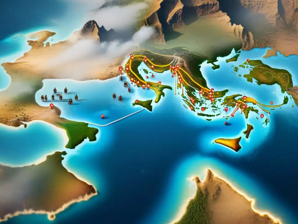 Mapa vintage detallado de las rutas de migración de tribus nómadas, mostrando su influencia en la historia global