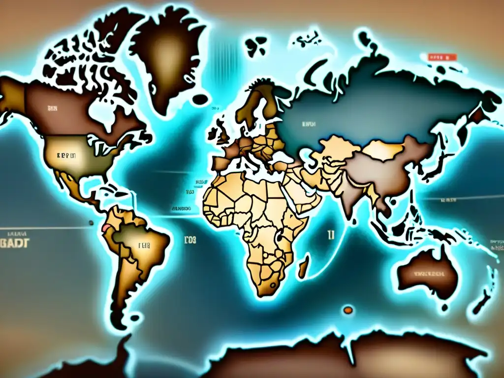 Mapa vintage detallado en sepia con símbolos de gestión de proyectos