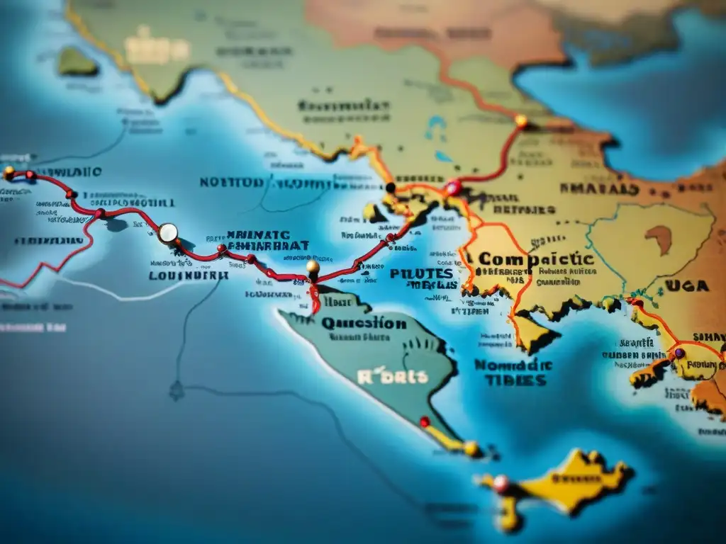 Mapa vintage detallando estrategias de retirada de tribus nómadas en paisajes vastos