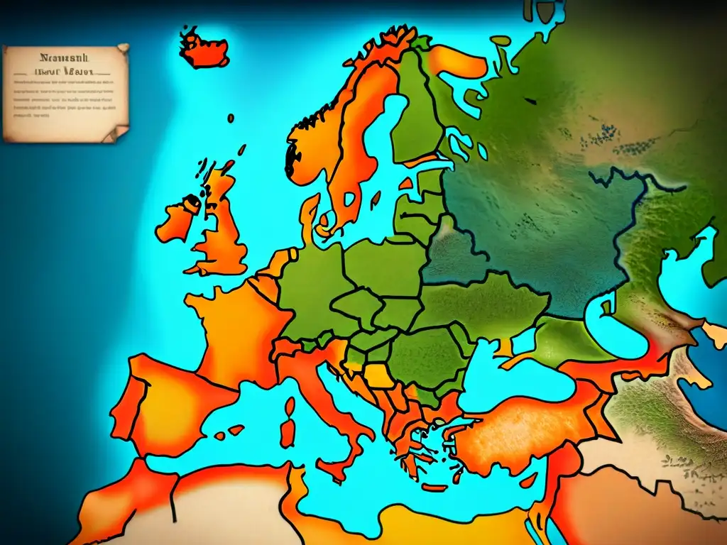 Mapa vintage detallando la migración de los hunos en Europa, evocando historia y misterio