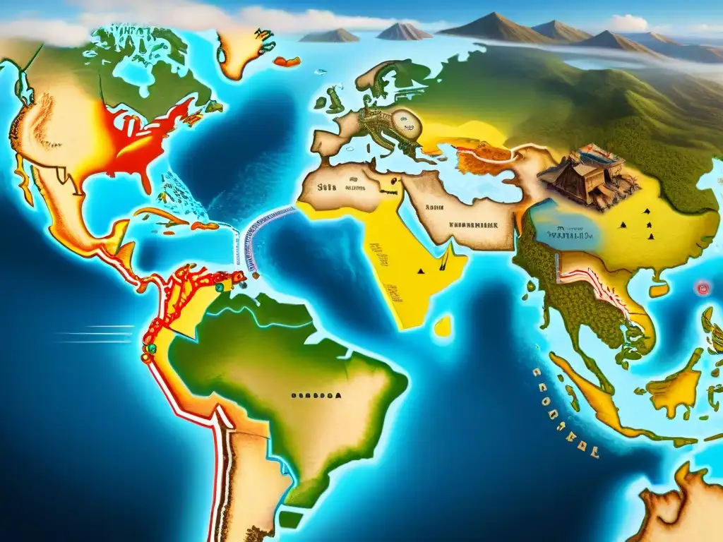 Mapa vintage mostrando la política entre nómadas y sedentarios con detalle y simbolismo histórico