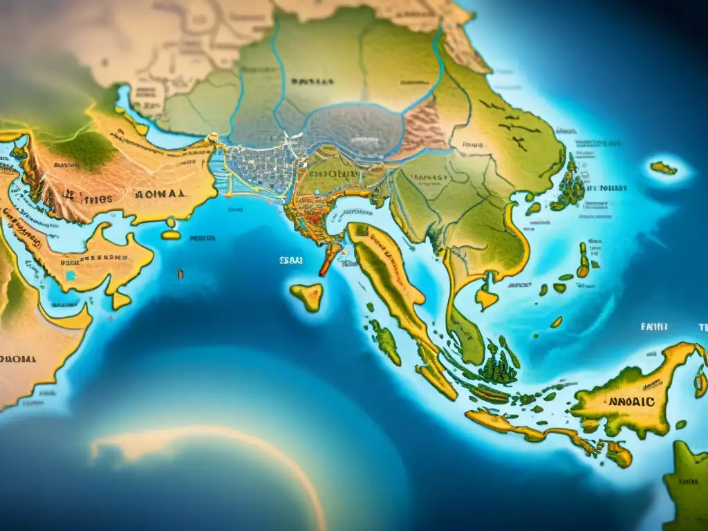 Mapa vintage de rutas comerciales antiguas con diplomacia nómada en tonos polvorientos